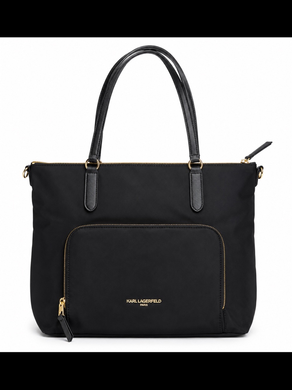 Karl Lagerfeld Black Nylon Tote with Gold Hardware